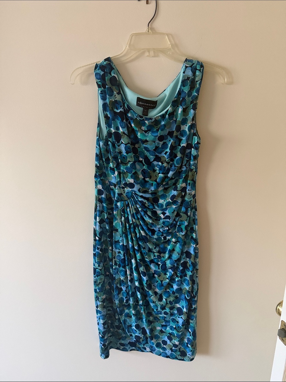 connected apparel Blue and Teal Printed Sleeveless Draped Dress